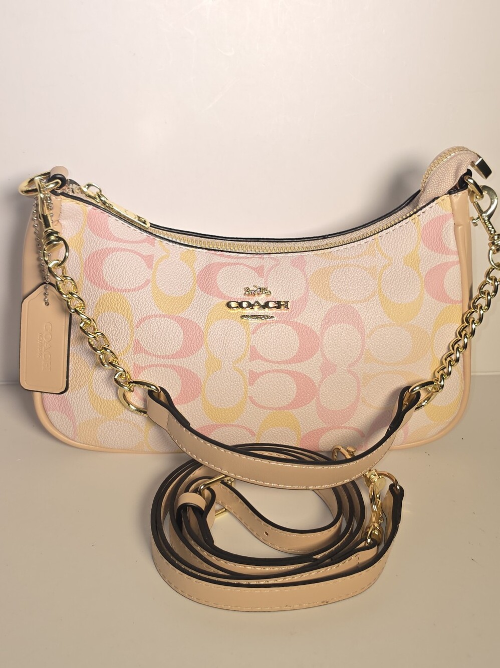 Coach Pastel Signature Shoulder Bag in Pink and Yellow